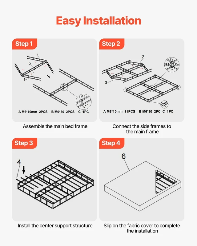 Alt view image 6 of 8 - VEVOR Box Spring, Queen Size Bed Frame with Washable Fabric Cloth, Heavy Duty Metal Frame for Queen Bed, 5.1 in Mattress Foundation, 3500 lbs Max Weight Capacity, Easy Assembly, 79.1 x 59.6 x 5.1 in