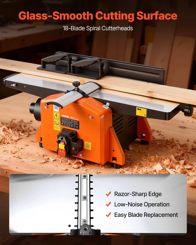 Alt view image 2 of 8 - VEVOR Spiral Benchtop Jointer, 8 Inch, 2 HP 8500 RPM Bench Top Wood Jointer, with 18-Blade Spiral Cutterhead, Extendable Cast Aluminum Table, Up to 1/8 in Depth, Adjustable Fence, for Woodworking DIY