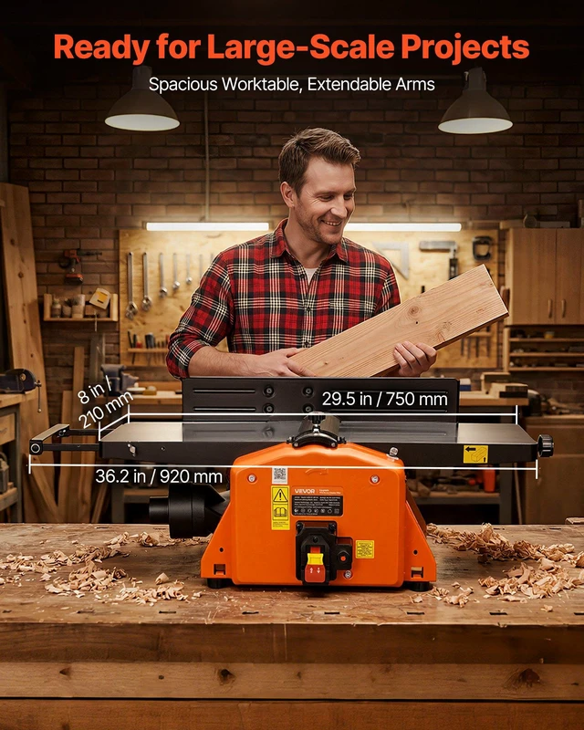 Alt view image 4 of 8 - VEVOR Spiral Benchtop Jointer, 8 Inch, 2 HP 8500 RPM Bench Top Wood Jointer, with 18-Blade Spiral Cutterhead, Extendable Cast Aluminum Table, Up to 1/8 in Depth, Adjustable Fence, for Woodworking DIY