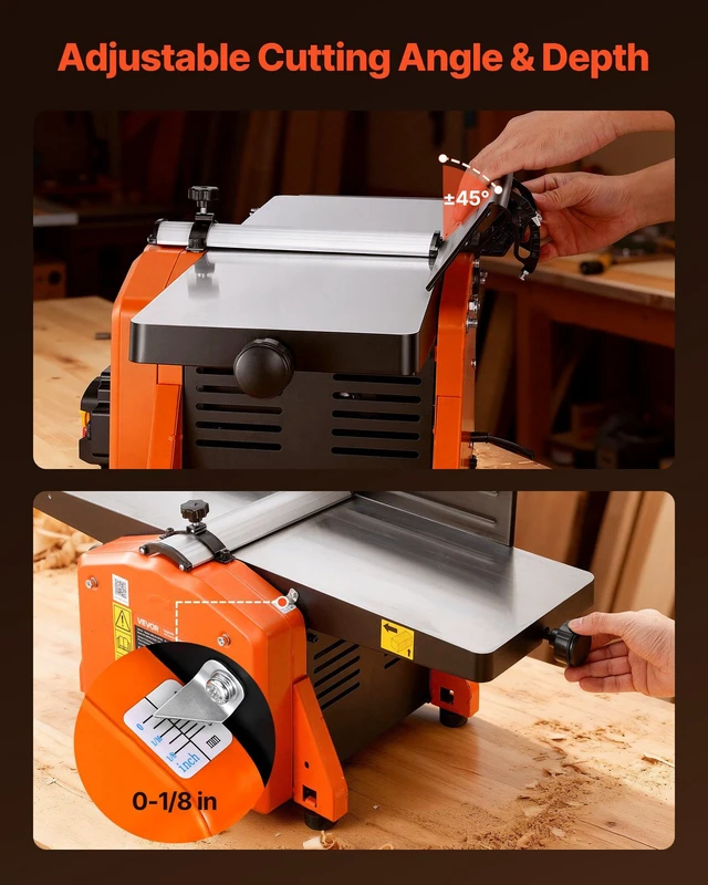 Alt view image 5 of 8 - VEVOR Spiral Benchtop Jointer, 8 Inch, 2 HP 8500 RPM Bench Top Wood Jointer, with 18-Blade Spiral Cutterhead, Extendable Cast Aluminum Table, Up to 1/8 in Depth, Adjustable Fence, for Woodworking DIY