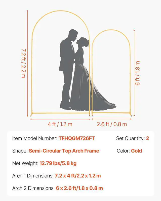 Alt view image 14 of 14 - Arch Backdrop Stand, Set of 2, 7.2 ft and 6 ft, Stable Structure, Easy Assembly, Gold Metal Arch Backdrop Stand for Wedding, Birthday Party, Graduation, Celebration, and Ceremony Decoration