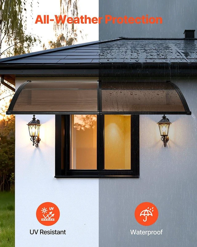 Alt view image 3 of 8 - VEVOR Awnings for Door Entrance, 38 x 78 in, Exterior Front Door Window Awnings with Drainage & Metal Bracket, Rain Snow Sun Protection, Overhang Polycarbonate Door Canopy for Porch Patio, Brown