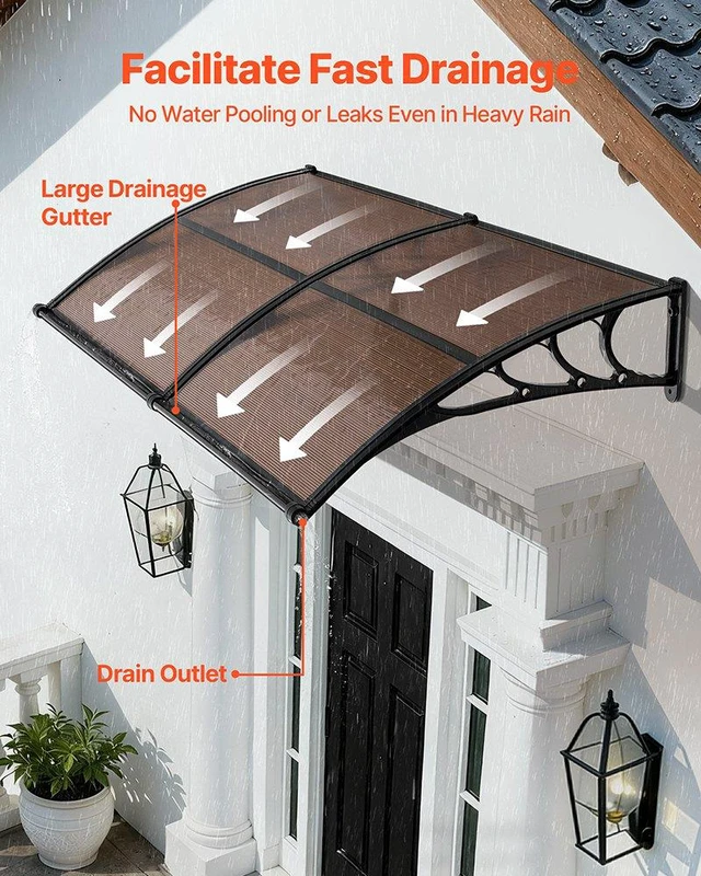 Alt view image 2 of 8 - VEVOR Awnings for Door Entrance, 38 x 78 in, Exterior Front Door Window Awnings with Drainage & Metal Bracket, Rain Snow Sun Protection, Overhang Polycarbonate Door Canopy for Porch Patio, Brown