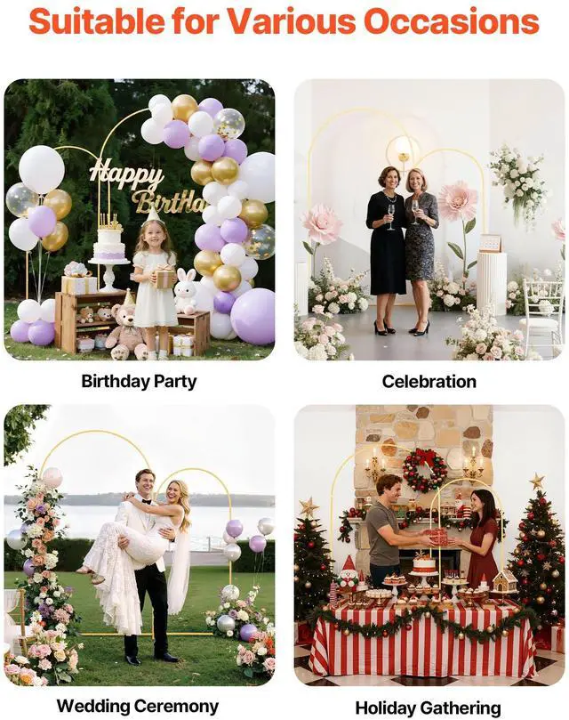 Alt view image 13 of 14 - Arch Backdrop Stand, Set of 2, 7.2 ft and 6 ft, Stable Structure, Easy Assembly, Gold Metal Arch Backdrop Stand for Wedding, Birthday Party, Graduation, Celebration, and Ceremony Decoration