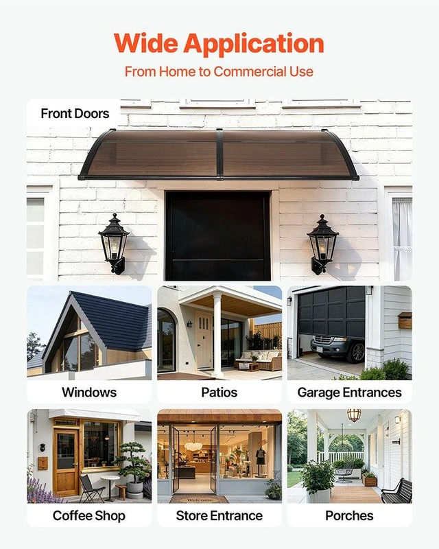 Alt view image 6 of 8 - VEVOR Awnings for Door Entrance, 38 x 78 in, Exterior Front Door Window Awnings with Drainage & Metal Bracket, Rain Snow Sun Protection, Overhang Polycarbonate Door Canopy for Porch Patio, Brown