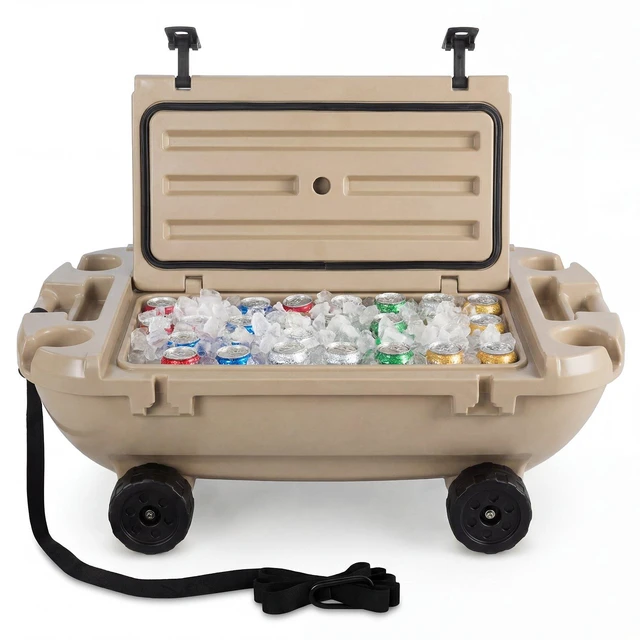 Main image of VEVOR Floating Cooler, 40 QT Floating Ice Chest with Dry Storage, Wheels & Tow Rope, Premium LLDPE Amphibious Drink Cooler for Water & Land, Stable Cruiser on Lake, River, Pool, Beach, Kayak, Apricot