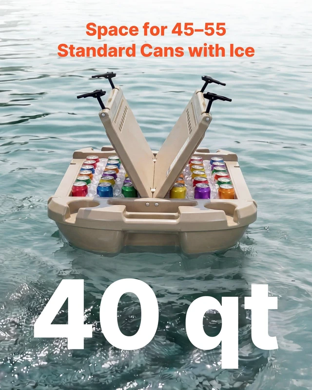 Alt view image 4 of 8 - VEVOR Floating Cooler, 40 QT Floating Ice Chest with Dry Storage, Wheels & Tow Rope, Premium LLDPE Amphibious Drink Cooler for Water & Land, Stable Cruiser on Lake, River, Pool, Beach, Kayak, Apricot