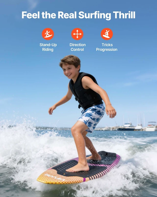Alt view image 2 of 8 - VEVOR 45-Inch Wakesurf Board, Wake Surfing Board with EPS Foam Core & EVA Non-Slip Pad, UV-Resistant Wakesurfing Boards for Youth Up to 110 lbs