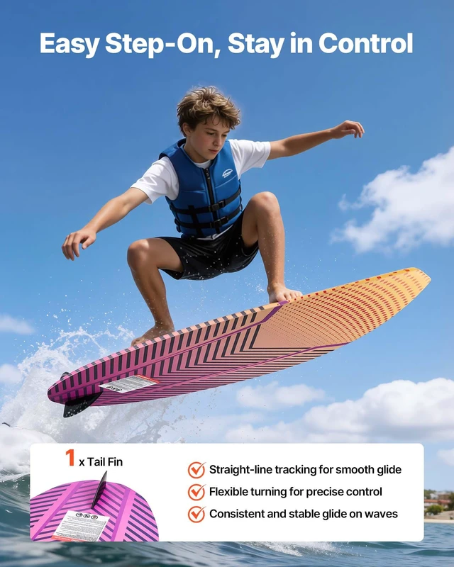 Alt view image 5 of 8 - VEVOR 45-Inch Wakesurf Board, Wake Surfing Board with EPS Foam Core & EVA Non-Slip Pad, UV-Resistant Wakesurfing Boards for Youth Up to 110 lbs