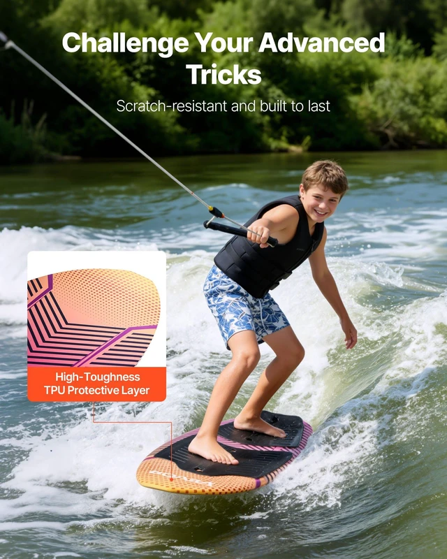 Alt view image 6 of 8 - VEVOR 45-Inch Wakesurf Board, Wake Surfing Board with EPS Foam Core & EVA Non-Slip Pad, UV-Resistant Wakesurfing Boards for Youth Up to 110 lbs