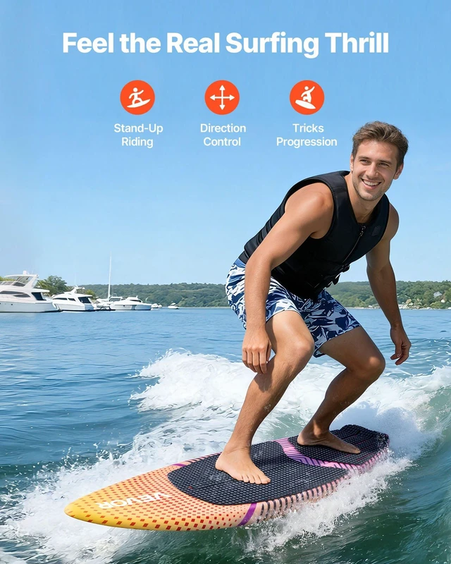 Alt view image 2 of 8 - VEVOR 63-Inch Wakesurf Board, Wake Surfing Board with EPS Foam Core, EVA Non-Slip Pad & 3 Tail Fins, UV-Resistant Wakesurfing Boards for Adults Up to 250 lbs