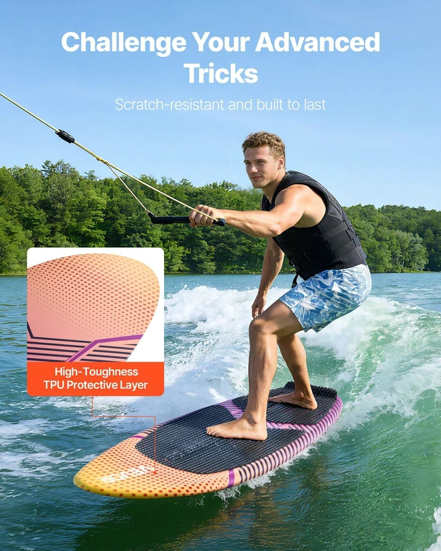Alt view image 6 of 8 - VEVOR 63-Inch Wakesurf Board, Wake Surfing Board with EPS Foam Core, EVA Non-Slip Pad & 3 Tail Fins, UV-Resistant Wakesurfing Boards for Adults Up to 250 lbs