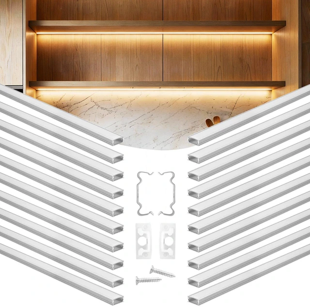Main image of VEVOR 20-Pack 3.3 ft/1M U Shape LED Aluminum Channel, with Milky Cover, End Caps and Mounting Clips, Aluminum Profile for LED Strip Light Installations, Easy Installation, for Under Cabinet Counter