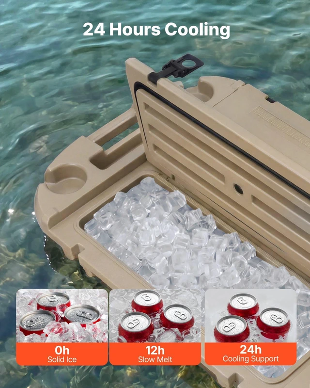 Alt view image 3 of 8 - VEVOR Floating Cooler, 40 QT Floating Ice Chest with Dry Storage, Wheels & Tow Rope, Premium LLDPE Amphibious Drink Cooler for Water & Land, Stable Cruiser on Lake, River, Pool, Beach, Kayak, Apricot