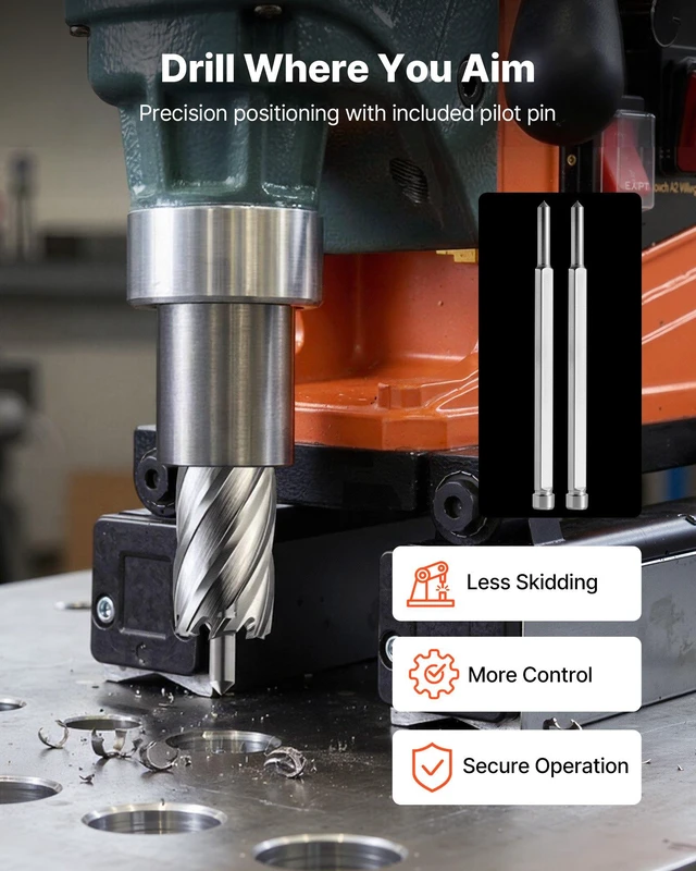 Alt view image 5 of 8 - VEVOR Annular Cutter Set, 13 pcs Universal Shank Mag Drill Bits Kit, 2" Cutting Depth, 7/16" to 1-1/16" Cutting Diameter, HSS, 11 Drill Bits with 2 Pilot Pins, Plastic Case, for Magnetic Drills, Steel