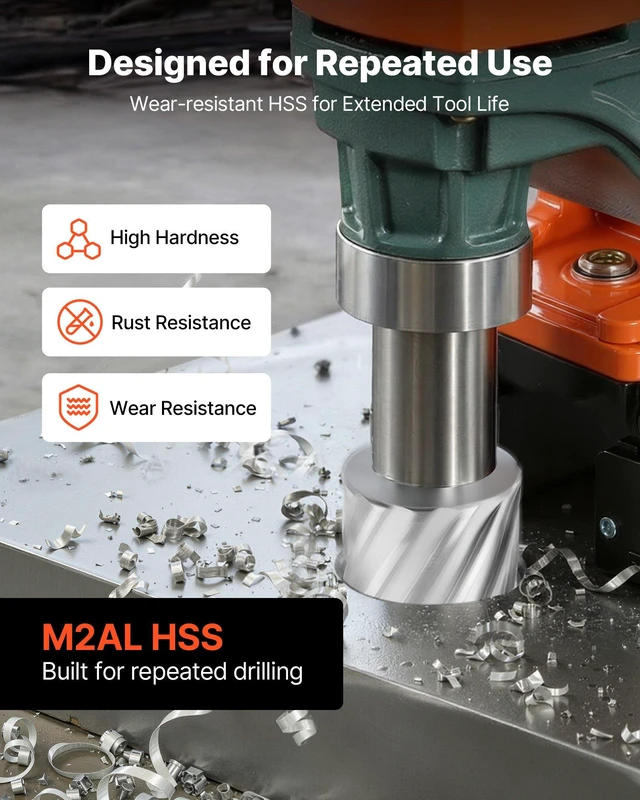 Alt view image 2 of 8 - VEVOR Annular Cutter Set, 8 pcs Weldon Shank Mag Drill Bits Kit, 2" Cutting Depth, 7/8" to 2" Cutting Diameter, HSS, 6 Drill Bits with 2 Pilot Pins, Plastic Case, for Magnetic Drills, Steel, Aluminum