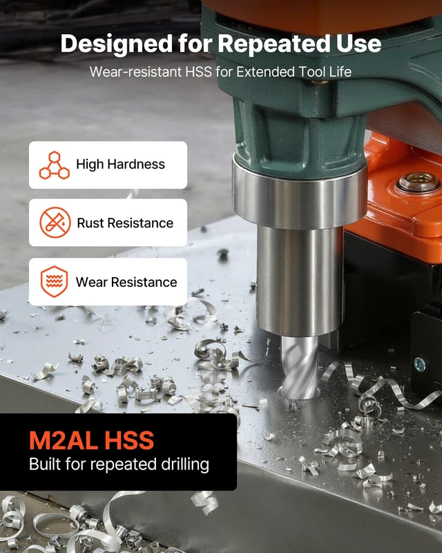 Alt view image 2 of 8 - VEVOR Annular Cutter Set, 5 pcs Weldon Shank Mag Drill Bits Kit, 1" Cutting Depth, 1/2" Cutting Diameter, HSS, 3 Drill Bits with 2 Pilot Pins and 3 Plastic Cases, for Magnetic Drills, Steel, Aluminum