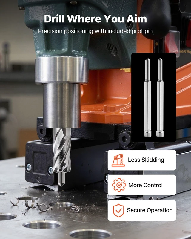 Alt view image 5 of 8 - VEVOR Annular Cutter Set, 5 pcs Weldon Shank Mag Drill Bits Kit, 1" Cutting Depth, 1/2" Cutting Diameter, HSS, 3 Drill Bits with 2 Pilot Pins and 3 Plastic Cases, for Magnetic Drills, Steel, Aluminum