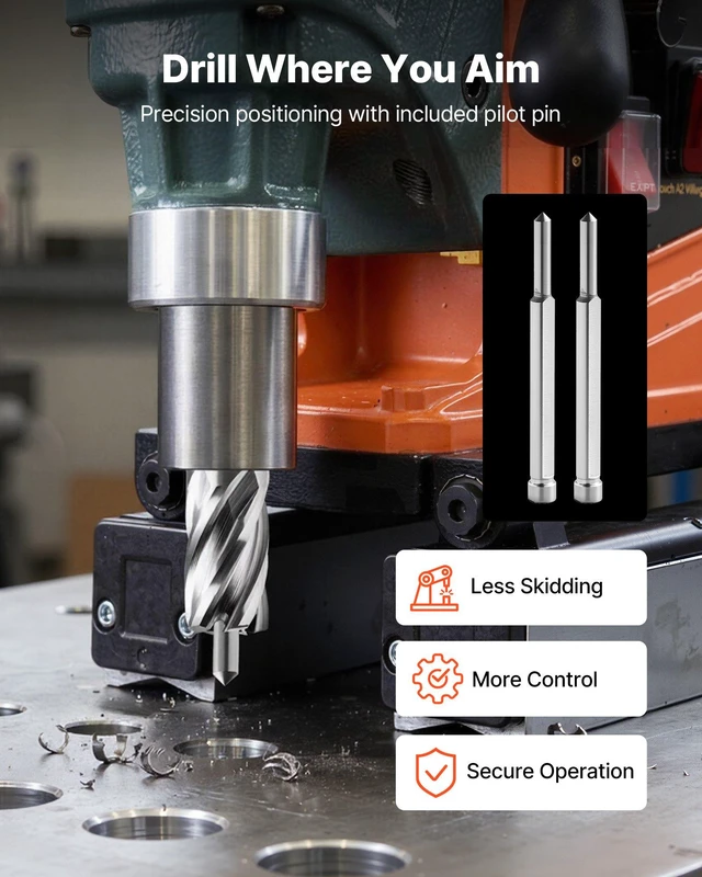 Alt view image 5 of 8 - VEVOR Annular Cutter Set, 5 pcs Weldon Shank Mag Drill Bits Kit, 1" Cutting Depth, 1/2", 5/8", 1" Cutting Diameter, HSS, 3 Drill Bits with 2 Pilot Pins and 3 Plastic Cases, for Magnetic Drills, Steel