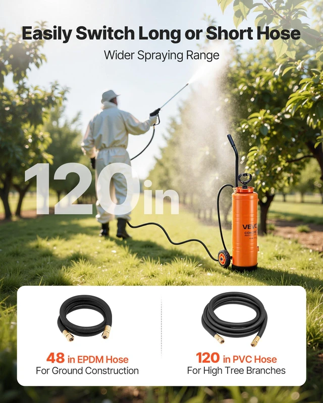 Alt view image 6 of 8 - VEVOR Industrial Sprayer, 4.5 Gallons Large Capacity, Stainless Steel Concrete Sprayer with Ergonomic Handle & Removable Cart, 48" & 120" Hose, Concrete Sealer Sprayers for Form Oils Construction