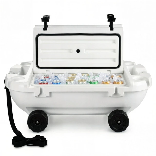 Main image of VEVOR Floating Cooler, 40 QT Floating Ice Chest with Dry Storage, Wheels & Tow Rope, Premium LLDPE Amphibious Drink Cooler for Water & Land, Cruise Stable on Lake, River, Pool, Beach, Kayak, White