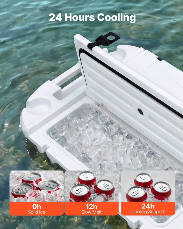 Alt view image 3 of 8 - VEVOR Floating Cooler, 40 QT Floating Ice Chest with Dry Storage, Wheels & Tow Rope, Premium LLDPE Amphibious Drink Cooler for Water & Land, Cruise Stable on Lake, River, Pool, Beach, Kayak, White
