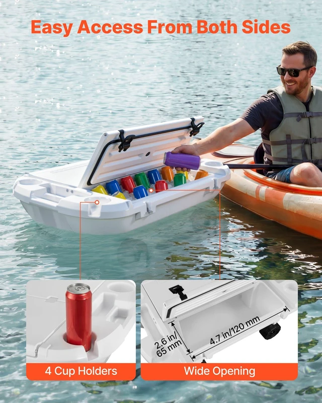 Alt view image 5 of 8 - VEVOR Floating Cooler, 40 QT Floating Ice Chest with Dry Storage, Wheels & Tow Rope, Premium LLDPE Amphibious Drink Cooler for Water & Land, Cruise Stable on Lake, River, Pool, Beach, Kayak, White