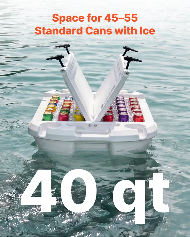 Alt view image 4 of 8 - VEVOR Floating Cooler, 40 QT Floating Ice Chest with Dry Storage, Wheels & Tow Rope, Premium LLDPE Amphibious Drink Cooler for Water & Land, Cruise Stable on Lake, River, Pool, Beach, Kayak, White