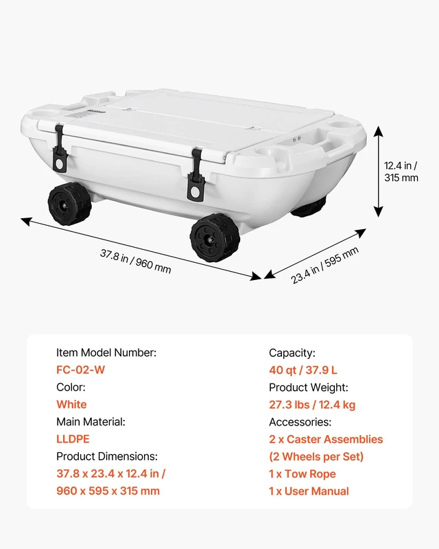 Alt view image 7 of 8 - VEVOR Floating Cooler, 40 QT Floating Ice Chest with Dry Storage, Wheels & Tow Rope, Premium LLDPE Amphibious Drink Cooler for Water & Land, Cruise Stable on Lake, River, Pool, Beach, Kayak, White