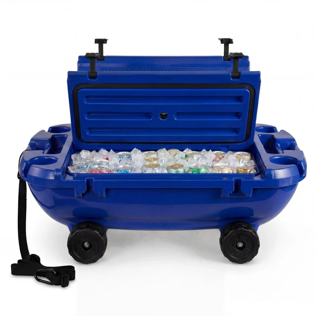 Main image of VEVOR Floating Cooler, 40 QT Floating Ice Chest with Dry Storage, Wheels & Tow Rope, Premium LLDPE Amphibious Drink Cooler for Water & Land, Cruise Stable on Lake, River, Pool, Beach, Kayak, Deep Blue