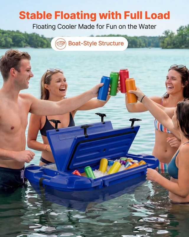 Alt view image 2 of 8 - VEVOR Floating Cooler, 40 QT Floating Ice Chest with Dry Storage, Wheels & Tow Rope, Premium LLDPE Amphibious Drink Cooler for Water & Land, Cruise Stable on Lake, River, Pool, Beach, Kayak, Deep Blue