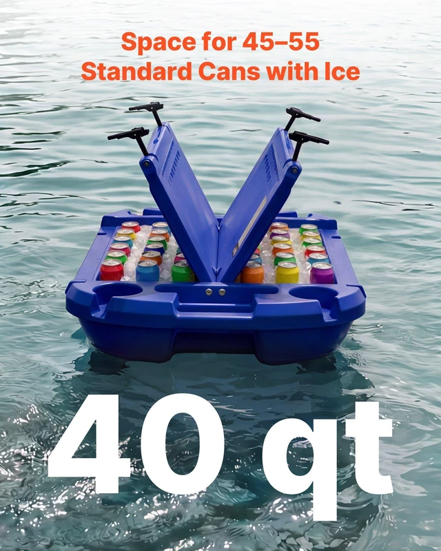 Alt view image 4 of 8 - VEVOR Floating Cooler, 40 QT Floating Ice Chest with Dry Storage, Wheels & Tow Rope, Premium LLDPE Amphibious Drink Cooler for Water & Land, Cruise Stable on Lake, River, Pool, Beach, Kayak, Deep Blue
