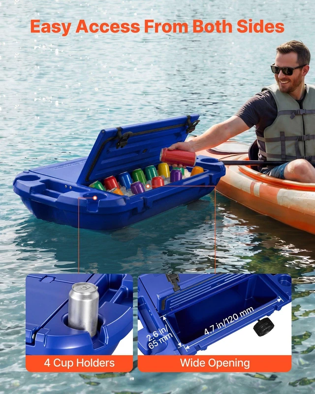 Alt view image 5 of 8 - VEVOR Floating Cooler, 40 QT Floating Ice Chest with Dry Storage, Wheels & Tow Rope, Premium LLDPE Amphibious Drink Cooler for Water & Land, Cruise Stable on Lake, River, Pool, Beach, Kayak, Deep Blue