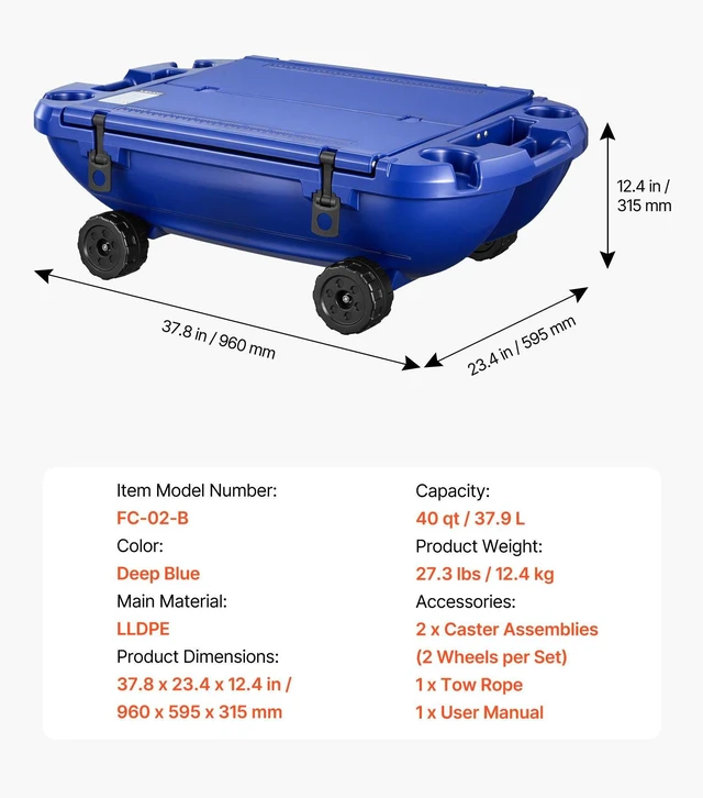 Alt view image 7 of 8 - VEVOR Floating Cooler, 40 QT Floating Ice Chest with Dry Storage, Wheels & Tow Rope, Premium LLDPE Amphibious Drink Cooler for Water & Land, Cruise Stable on Lake, River, Pool, Beach, Kayak, Deep Blue