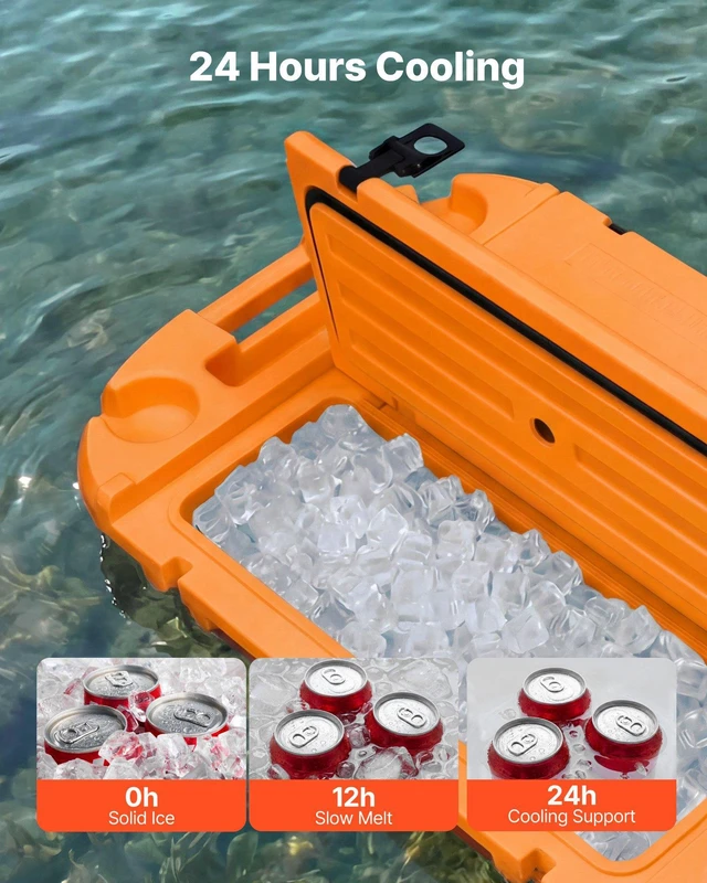 Alt view image 3 of 8 - VEVOR Floating Cooler, 40 QT Floating Ice Chest with Dry Storage, Wheels & Tow Rope, Premium LLDPE Amphibious Drink Cooler for Water & Land, Cruise Stable on Lake, River, Pool, Beach, Kayak, Orange