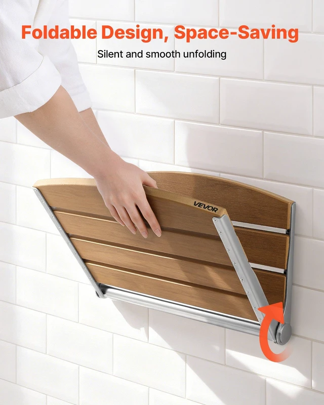 Alt view image 5 of 8 - VEVOR Foldable Shower Seat Wall Mounted, 17.7" Folding Shower Bench with Supportive Backrest, Fold-Down Bathroom Corridor Seat with Stainless Steel Frame for Adults Seniors, 400LBS Loading