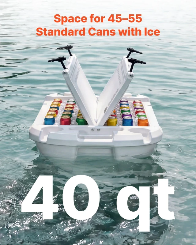 Alt view image 4 of 8 - VEVOR Floating Cooler, 40 QT Floating Ice Chest with Dry Storage & Tow Rope, Premium LLDPE Amphibious Drink Cooler for Water & Land, Cruise Smoothly Stable on Lake, River, Pool, Beach, Kayak, White
