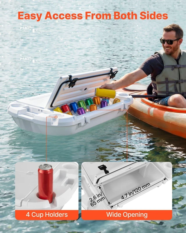 Alt view image 5 of 8 - VEVOR Floating Cooler, 40 QT Floating Ice Chest with Dry Storage & Tow Rope, Premium LLDPE Amphibious Drink Cooler for Water & Land, Cruise Smoothly Stable on Lake, River, Pool, Beach, Kayak, White