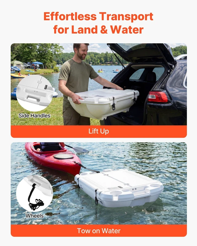 Alt view image 6 of 8 - VEVOR Floating Cooler, 40 QT Floating Ice Chest with Dry Storage & Tow Rope, Premium LLDPE Amphibious Drink Cooler for Water & Land, Cruise Smoothly Stable on Lake, River, Pool, Beach, Kayak, White