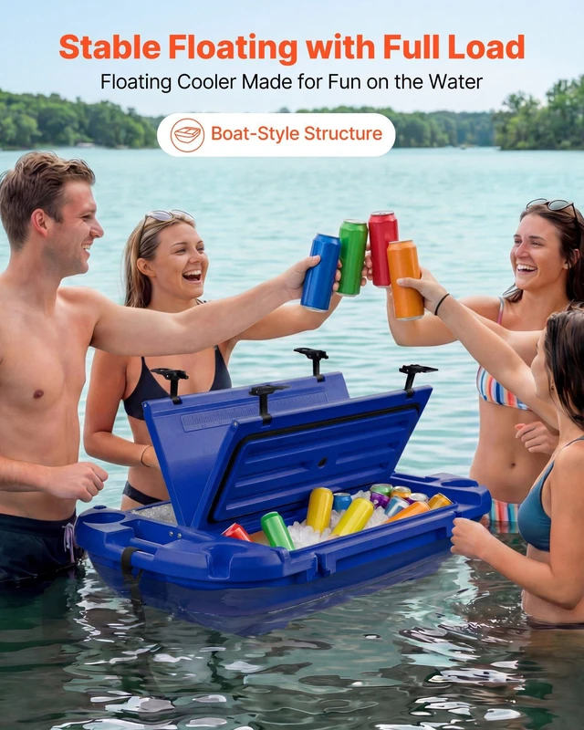 Alt view image 2 of 8 - VEVOR Floating Cooler, 40 QT Floating Ice Chest with Dry Storage & Tow Rope, Premium LLDPE Amphibious Drink Cooler for Water & Land, Smooth Stable Cruiser on Lake, River, Pool, Beach, Kayak, Deep Blue