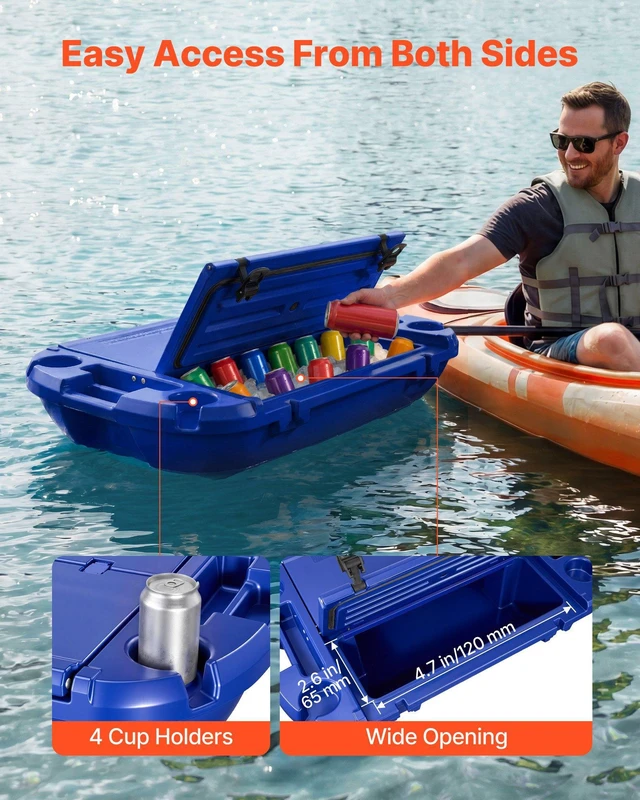 Alt view image 5 of 8 - VEVOR Floating Cooler, 40 QT Floating Ice Chest with Dry Storage & Tow Rope, Premium LLDPE Amphibious Drink Cooler for Water & Land, Smooth Stable Cruiser on Lake, River, Pool, Beach, Kayak, Deep Blue