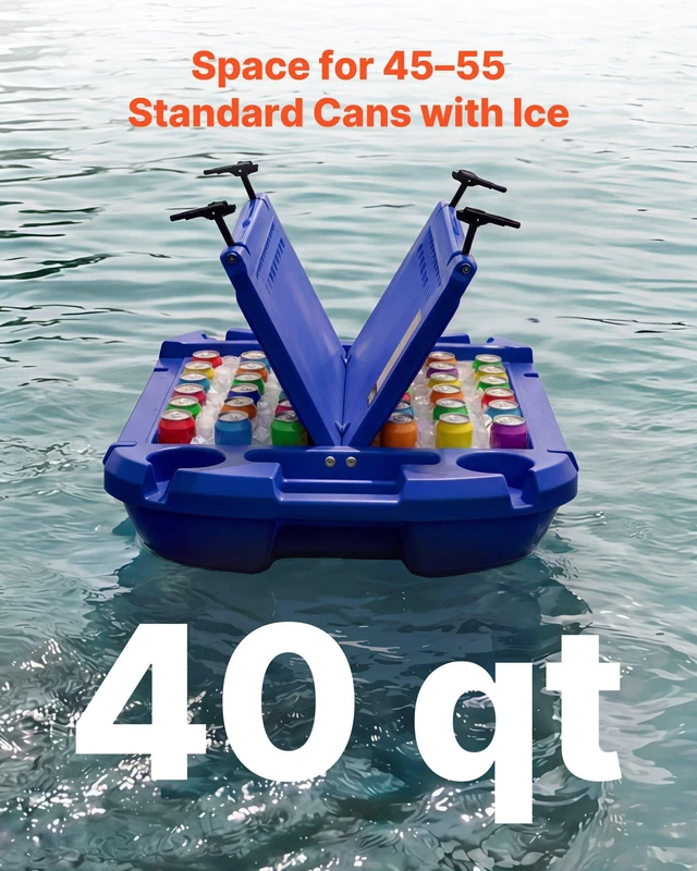 Alt view image 4 of 8 - VEVOR Floating Cooler, 40 QT Floating Ice Chest with Dry Storage & Tow Rope, Premium LLDPE Amphibious Drink Cooler for Water & Land, Smooth Stable Cruiser on Lake, River, Pool, Beach, Kayak, Deep Blue