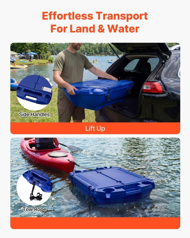 Alt view image 6 of 8 - VEVOR Floating Cooler, 40 QT Floating Ice Chest with Dry Storage & Tow Rope, Premium LLDPE Amphibious Drink Cooler for Water & Land, Smooth Stable Cruiser on Lake, River, Pool, Beach, Kayak, Deep Blue