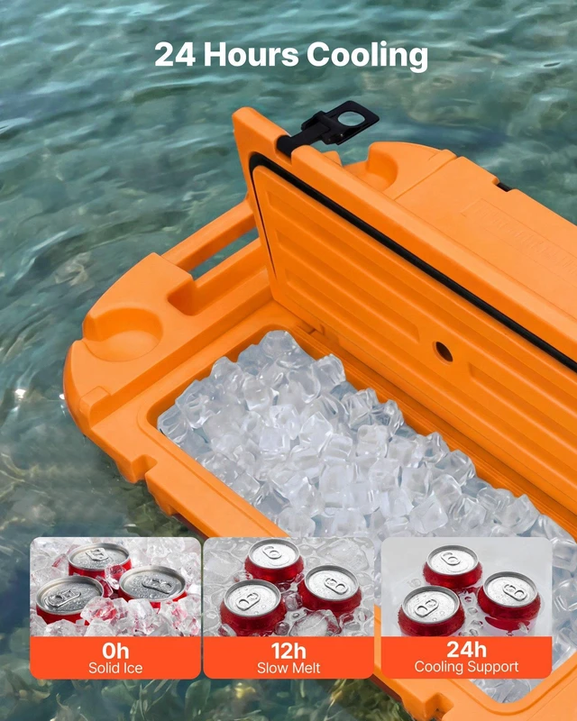 Alt view image 3 of 8 - VEVOR Floating Cooler, 40 QT Floating Ice Chest with Dry Storage & Tow Rope, Premium LLDPE Amphibious Drink Cooler for Water & Land, Cruise Smoothly Stable on Lake, River, Pool, Beach, Kayak, Orange