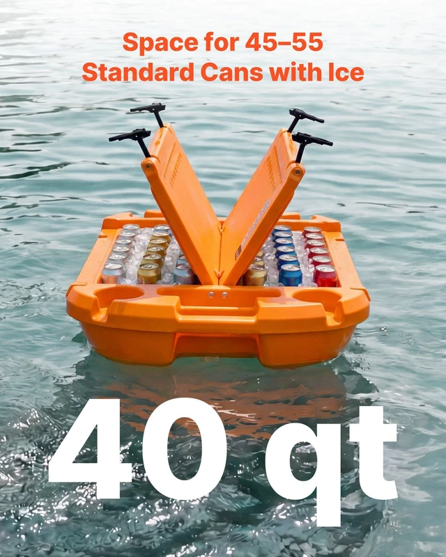 Alt view image 4 of 8 - VEVOR Floating Cooler, 40 QT Floating Ice Chest with Dry Storage & Tow Rope, Premium LLDPE Amphibious Drink Cooler for Water & Land, Cruise Smoothly Stable on Lake, River, Pool, Beach, Kayak, Orange