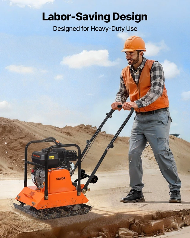 Alt view image 2 of 8 - VEVOR Plate Compactor, 6.5 HP 196CC Gas Engine, 5700 VPM Vibrating Ground Rammer, 4047 lbs Compaction Force, 21 x 16 in Plate, Walk Behind Compactor for Paver Landscaping, Asphalt, Foundation, Soil