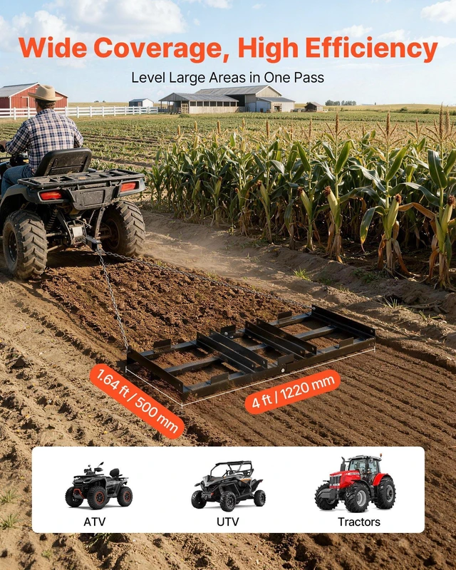 Alt view image 4 of 8 - VEVOR Drag Harrow, 48 x 20 in, Tow-Behind Driveway Grader with Adjustable Width & 50lbs Load Capacity, Heavy Duty Lawn Leveling Rake, Galvanized Steel Gravel Driveway Drag, Fits ATVs UTVs Tractors