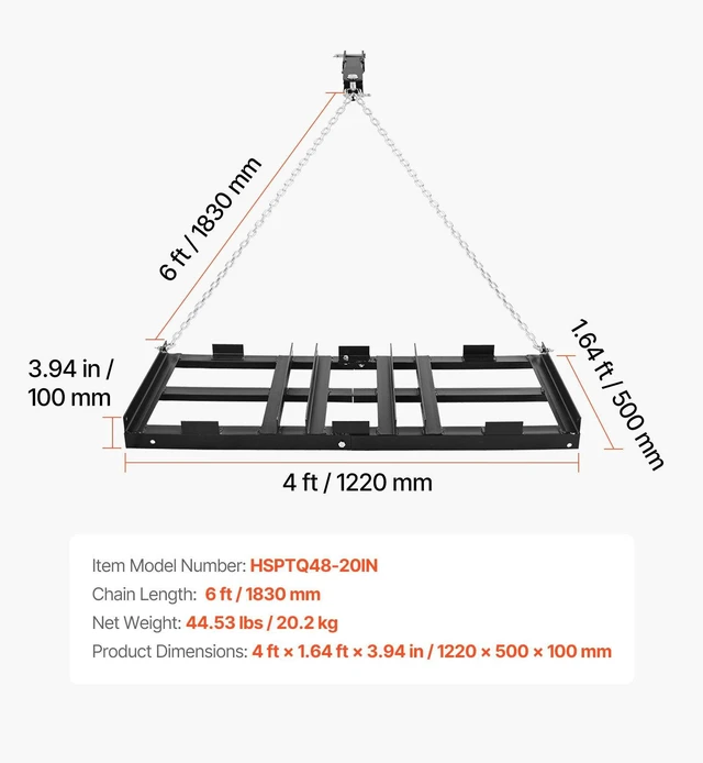 Alt view image 7 of 8 - VEVOR Drag Harrow, 48 x 20 in, Tow-Behind Driveway Grader with Adjustable Width & 50lbs Load Capacity, Heavy Duty Lawn Leveling Rake, Galvanized Steel Gravel Driveway Drag, Fits ATVs UTVs Tractors