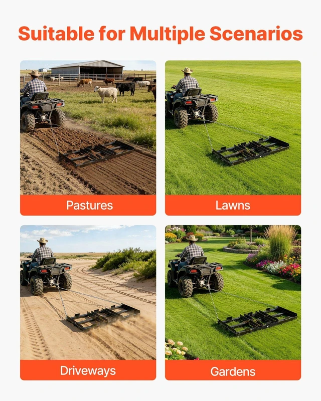 Alt view image 6 of 8 - VEVOR Drag Harrow, 48 x 20 in, Tow-Behind Driveway Grader with Adjustable Width & 50lbs Load Capacity, Heavy Duty Lawn Leveling Rake, Galvanized Steel Gravel Driveway Drag, Fits ATVs UTVs Tractors
