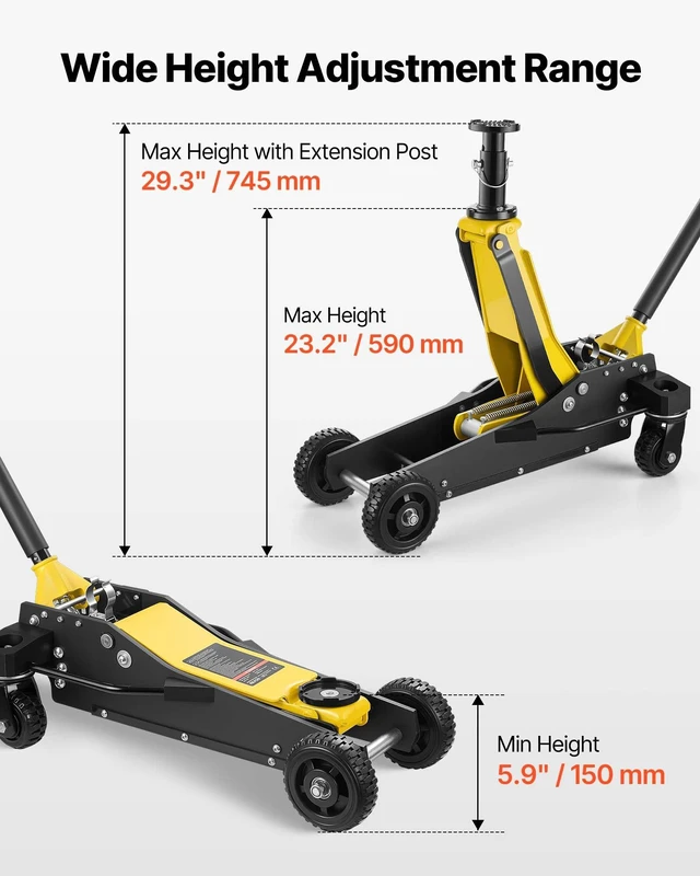 Alt view image 3 of 8 - VEVOR Floor Jack, 3 Ton (6614 lbs) Capacity, Aluminum & Steel Racing Floor Jack with Dual Pistons Quick Lift Pump & Extension Post, Hydraulic Trolley Car Lift for SUV Pickup, Lifting Range 5.9"-29.3"